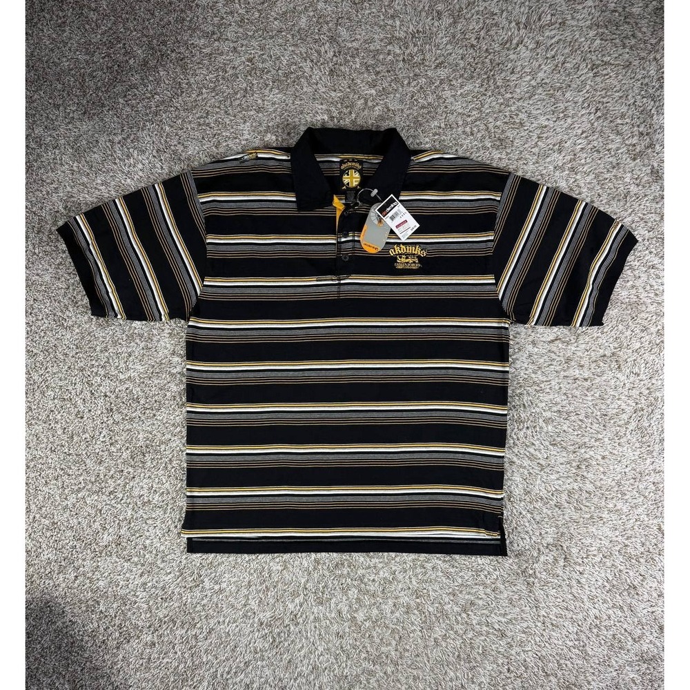 Akademiks Vintage Y2K Polo Shirt 3XL Black Striped Hip Hop Skate Streetwear